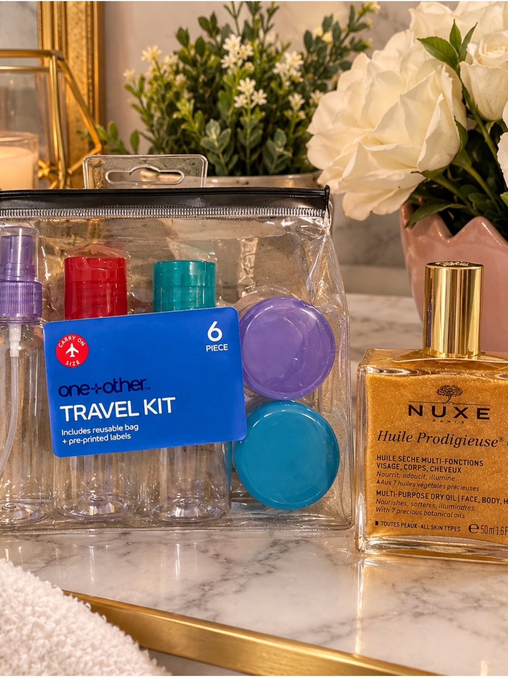 Nuxe Huile Prodigieuse Multi Purpose Oil and 6 Piece Travel Set NWT